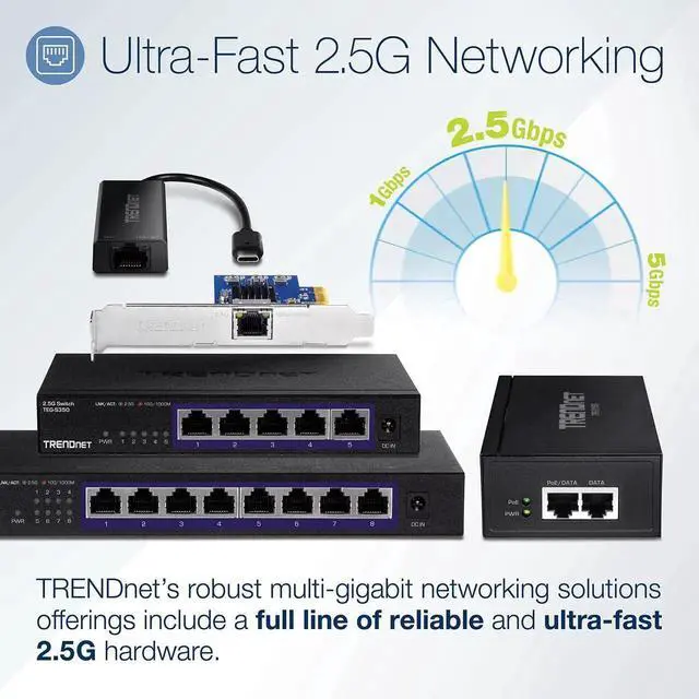 Alt view image 5 of 5 - TRENDnet 2.5G PoE+ Injector, TPE-215GI, PoE (15.4W) or PoE+ (30W), Converts a Non-PoE Port to a PoE+ 2.5G Port, 2.5GBASE-T Compliant, Integrated Power Supply, Network a PoE Device Upto 100m, Black