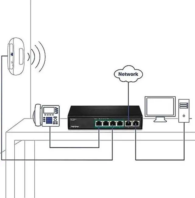 Alt view image 2 of 5 - TRENDnet 6-Port Fast Ethernet PoE+ Switch, TPE-S50, NDAA Compliant, 60W PoE Budget, 1.2 Gbps Switch Capacity, Metal, Black, Lifetime Protection