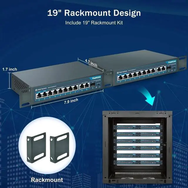 Alt view image 5 of 5 - YuanLey 8 Port Gigabit PoE Switch with 2 Gigabit Uplink, 8 PoE+ Port 1000Mbps, 1 SFP Port, 120W 802.3af/at, Metal, Qos, Unmanaged Plug and Play AI Smart Detection Ethernet Switch