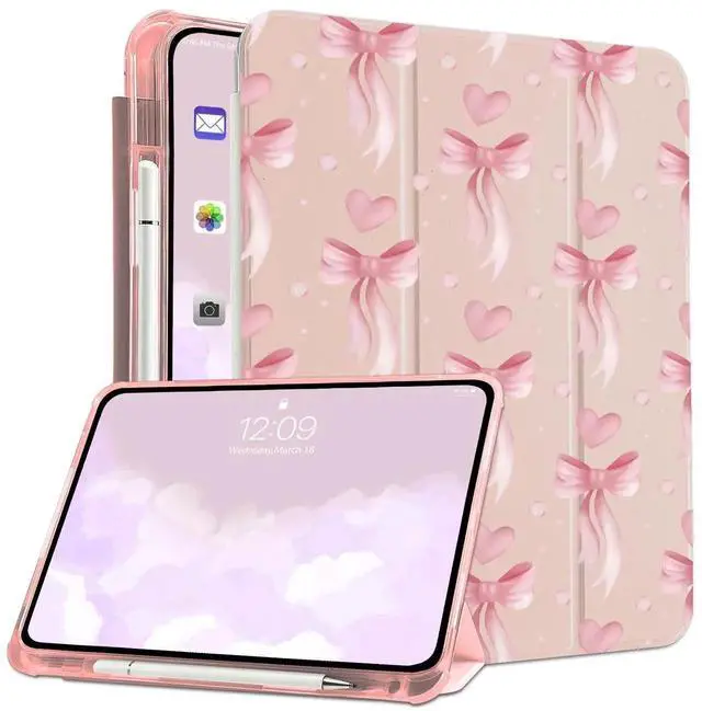 Main image of MAYCARIPink Heart Bow Case for Ipad 9Th/8Th/7Th Generation(10.2 Inch) Kawaii Girly Bowknot Cover for Ipad (2021/2020/2019) Girly Lovely Aesthstic Cover with Pencil Holder Silicone Shockproof Case