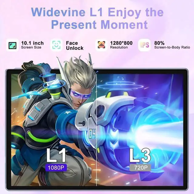 Alt view image 4 of 5 - DEERTiME Tablet Android 14 Tablets 10.1 inch with 22GB RAM 128GB ROM, Octa-Core Processor 8000mAh TF 1TB, G+G HD IPS Display Tableta, Dual Camera, Widevine L1 Bluetooth GPS Tablet PC (Gray)