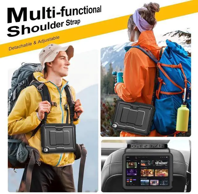 Alt view image 4 of 5 - SEYMAC stock Case for iPad (A16) 11th/10th Generation 11''/10.9'' 2025/2022, with Built-in Screen Protector, Shoulder Strap, Built-in Kickstand, Rugged Full Body Shockproof Protective Case, Black