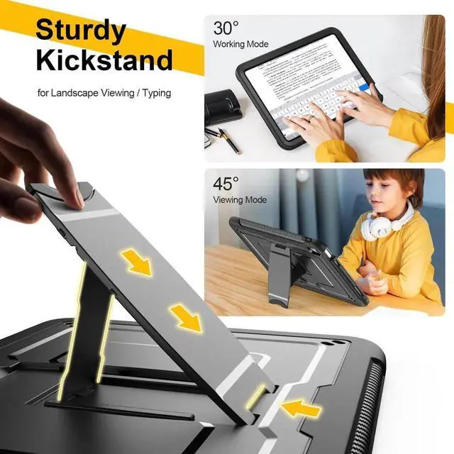 Main image of SEYMAC stock Case for iPad (A16) 11th/10th Generation 11''/10.9'' 2025/2022, with Built-in Screen Protector, Shoulder Strap, Built-in Kickstand, Rugged Full Body Shockproof Protective Case, Black