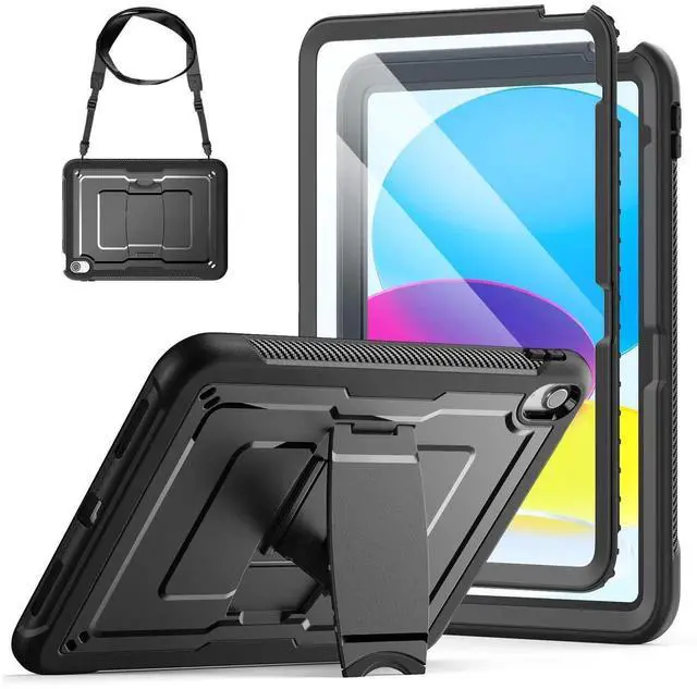 Alt view image 5 of 5 - SEYMAC stock Case for iPad (A16) 11th/10th Generation 11''/10.9'' 2025/2022, with Built-in Screen Protector, Shoulder Strap, Built-in Kickstand, Rugged Full Body Shockproof Protective Case, Black
