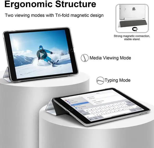 Alt view image 2 of 5 - DONGKE Compatible with iPad 10.2 Inch Case 2021 2020 2019, Smart Lightweight Trifold Stand Hard Plastic Transparent Cover Support Auto Sleep/Wake for iPad 10.2" 9th/8th/7th Generation - Stripes