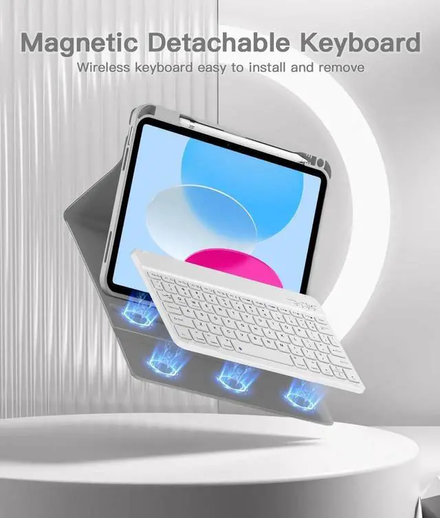 Alt view image 5 of 5 - Beydoa for iPad 10th Generation Case with Keyboard 10.9 Inch 2022/iPad (A16) 11th Gen 11 Inch 2025 - Magnetic Detachable Keyboard, Stain Proof Cover, Smart Folio Case with Pencil Holder - Grey