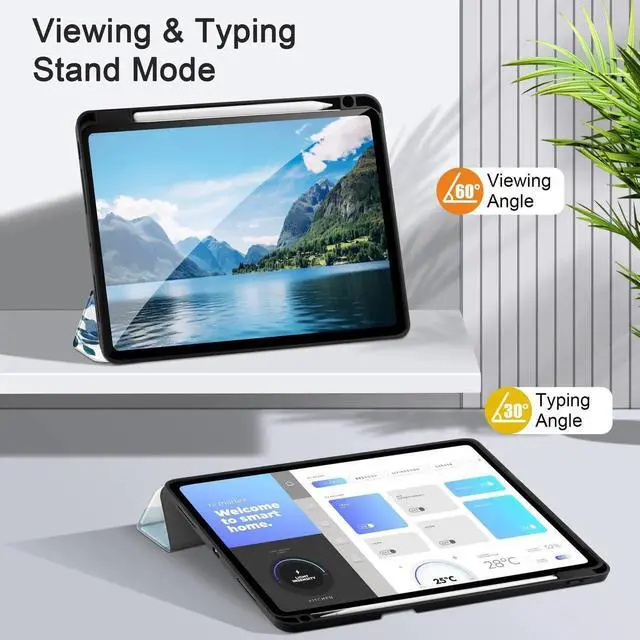 Alt view image 2 of 4 - Yebiseven Case for M4 iPad Pro 11 inch 2024 Released Model A2836/A2837/A3006, Shockproof Tablet Case with Pencil Holder & Auto Wake/Sleep & Soft TPU Back Cover, Blue Floral