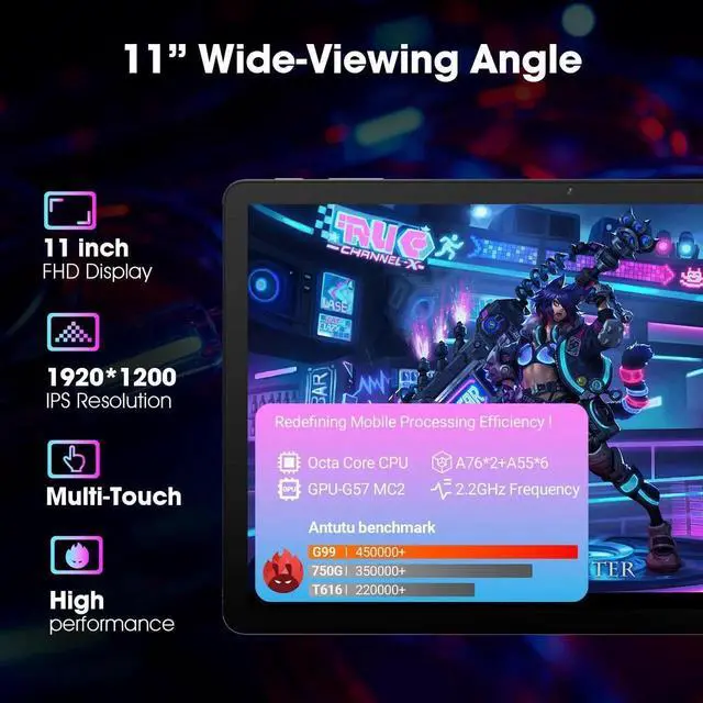 Alt view image 5 of 5 - 2025 Android 14 Tablet 11 inch Gaming Tablets MediaTek Helio G99 Octa-Core FHD 1920 * 1200 Display Android Tablet 14GB RAM+128GB Storage,Widevine L1 Support,WiFi 6,7500mAh(6+128GB)