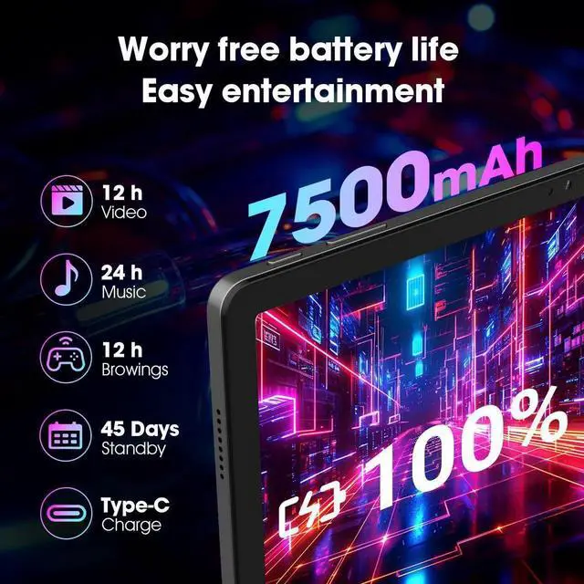 Alt view image 2 of 5 - 2025 Android 14 Tablet 11 inch Gaming Tablets MediaTek Helio G99 Octa-Core FHD 1920 * 1200 Display Android Tablet 14GB RAM+128GB Storage,Widevine L1 Support,WiFi 6,7500mAh(6+128GB)