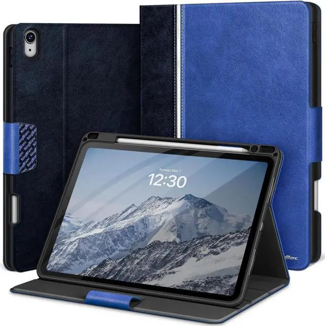 Main image of KingBlanc for iPad Air 11-inch Case M3 (2025) / M2 (2024), iPad Air 5th/4th Generation (2022/2020, 10.9") with Pencil Holder, Vegan Leather Stand Cover, Auto Sleep Wake, Viewing/Typing Angle, Blue