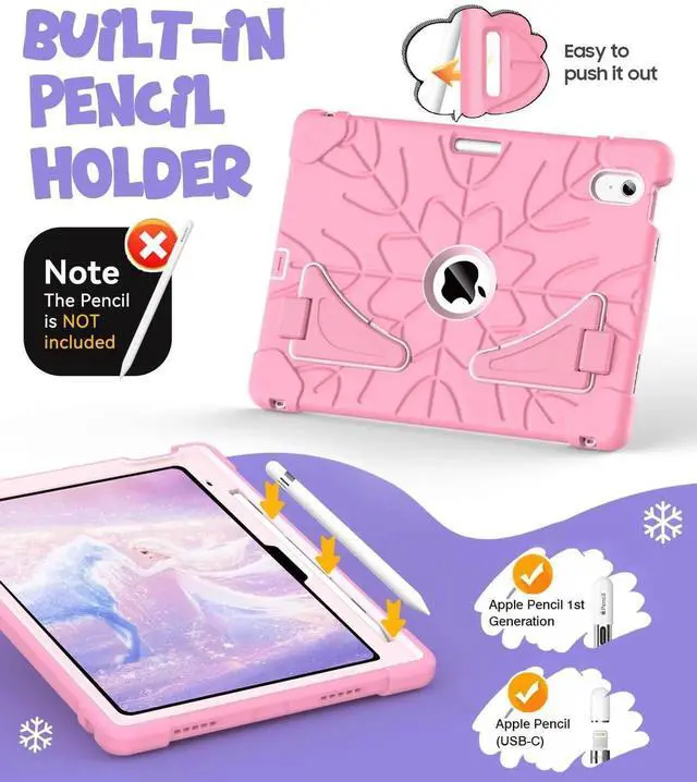 Alt view image 5 of 5 - MARIWIVI Case for iPad (A16) 11th Gen 11 inch 2025/ iPad 10th Generation 10.9 inch 2022 with Pencil Holder/Kickstand, Kid Friendly Shockproof Protective Cover for iPad 11th/ 10th Gen (Pink+LP+Pink)