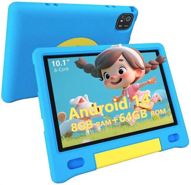Main image of VCFNXLS Kids Tablet 10", Android 14, 8GB+64GB (1TB Expandable), Octa-Core, 1280×800 HD Display, Dual Cameras, 12-Hour Battery, Parental Controls, Childs Tablet with Shockproof EVA Case