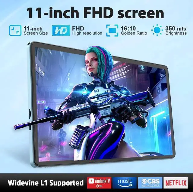 Alt view image 4 of 5 - Android 15 tablet with keyboard, 11 inch tablet with 24GB RAM+128GB ROM(2TB Expand), 8000mAh Battery, 2.4G/5G WiFi, 5MP+13MP Dual Camera, Widevine L1, Octa-core, Mouse, Stylus, Case(Green Case)