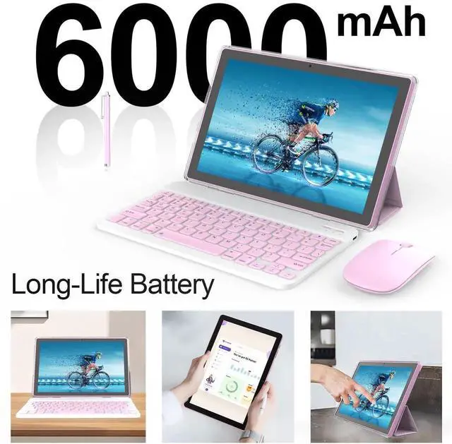 Alt view image 3 of 5 - Nyxolaria Tablet 10.1Inch Android 15.0, RAM 20GB(4+16Expand)+ROM 128GB, 6000mAh Battery, 2+8MP Dual Camera, 1280*800 IPS HD Touch Screen Tab PC Set with Keyboard+Mouse+Protective Case+Stylus, (Pink)
