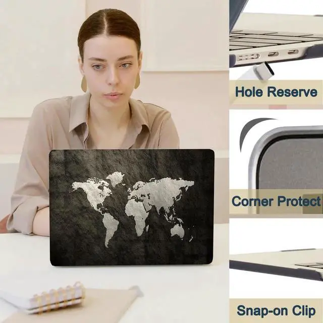 Alt view image 2 of 5 - MacBook Pro 15 Inch Case 2019 - 2016 Compatible with Touch Bar & ID, Plastic Hard Shell Cover & Keyboard Skin - World Map