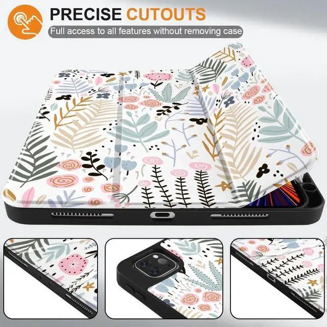 Alt view image 2 of 5 - DONGKE Case for 2022/2021/2020/2018 iPad Pro 11 inch Gen 4/3/2/1 - Slim Protective Case - Built in Pencil Holder Support Charging - Trifold Stand & Sleep/Wake Cover - Tiny Flowers
