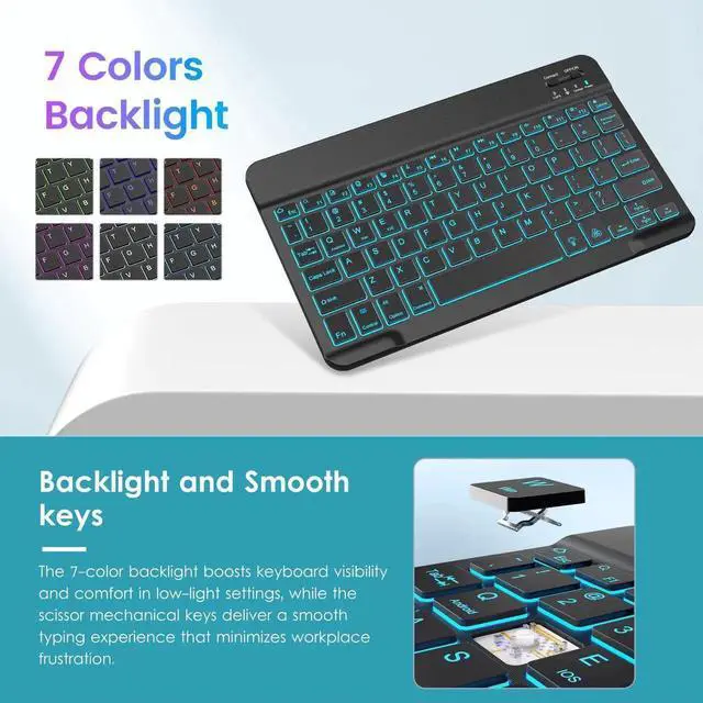 Alt view image 3 of 5 - VIKESI Keyboard Case for iPad (A16,2025) 11th Generation/iPad 10th Generation Case (10.9" 2022),Premium Leather Smart Cover,Built-in Breathing Light,Function Row,Pencil Holder,Card Slots - Blossom