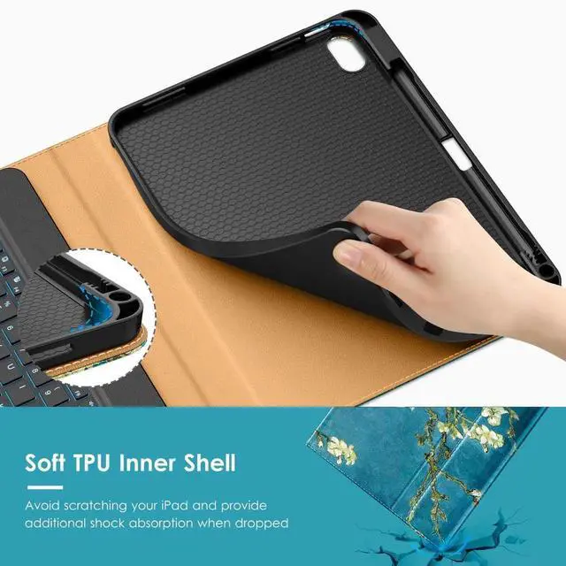 Alt view image 4 of 5 - VIKESI Keyboard Case for iPad (A16,2025) 11th Generation/iPad 10th Generation Case (10.9" 2022),Premium Leather Smart Cover,Built-in Breathing Light,Function Row,Pencil Holder,Card Slots - Blossom