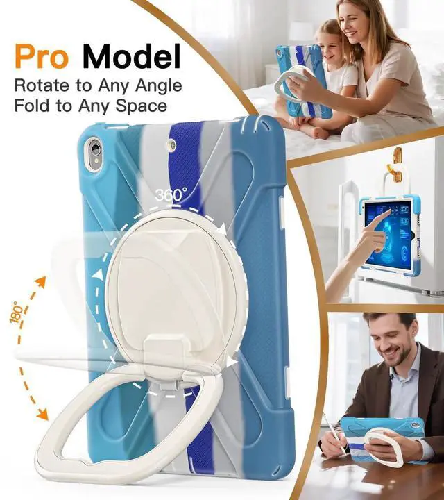 Alt view image 2 of 5 - BATYUE 10.5 inch Case for ipad Air 3rd Generation 2019 / ipad pro 10.5 2017; Rugged Heavy Duty Protective Cover with Pencil Holder, 360° Swivel Stand, Shoulder Strap; for Kids (Colourful Blue)