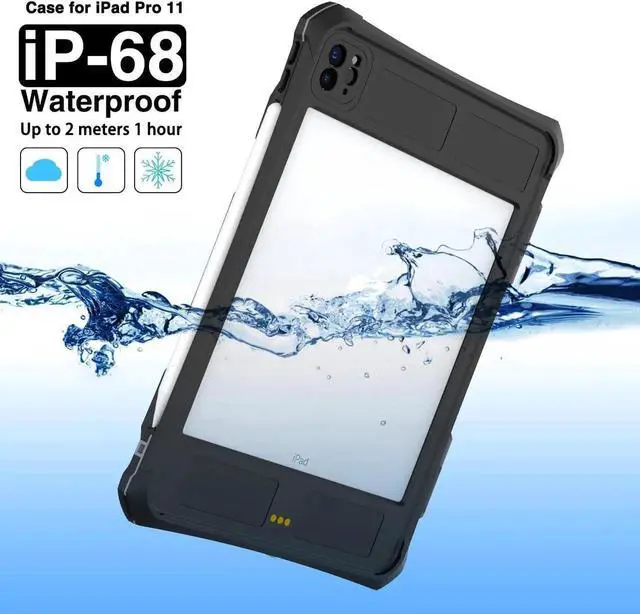 Alt view image 2 of 5 - for iPad Pro 11 inch Waterproof Case 2022/2021/2020/2018(4th/3rd/2nd/1st),360 Protective Military Drop-Proof,with Strap Stand,Clear Screen Protector,Built-in Pencil Holder iPad pro 11 Cover