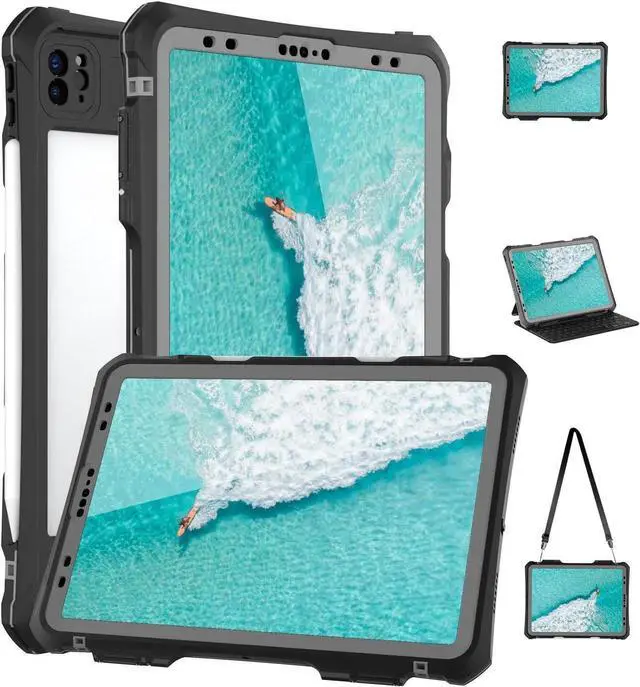 Main image of for iPad Pro 11 inch Waterproof Case 2022/2021/2020/2018(4th/3rd/2nd/1st),360 Protective Military Drop-Proof,with Strap Stand,Clear Screen Protector,Built-in Pencil Holder iPad pro 11 Cover