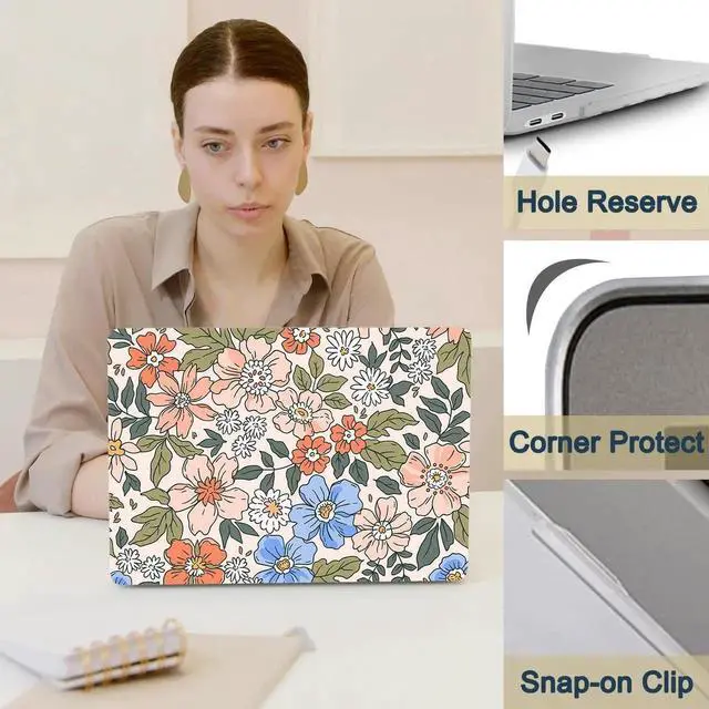 Alt view image 4 of 5 - Hard Case Compatible with MacBook Pro 14 inch Case 2021 Model A2442 M1 Pro / M1 Max with Retina Display & Touch ID, Plastic Shell Cover & Keyboard Cover Skin - Pink Flower