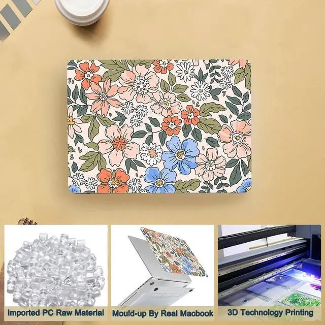 Alt view image 3 of 5 - Hard Case Compatible with MacBook Pro 14 inch Case 2021 Model A2442 M1 Pro / M1 Max with Retina Display & Touch ID, Plastic Shell Cover & Keyboard Cover Skin - Pink Flower