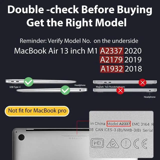 Alt view image 5 of 5 - Teryeefi for MacBook Air 13 inch Case M1 2021 2020 2019 2018 Release (A2337 A2179 A1932 Retina Display with Touch ID), Plastic Hard Shell Case & Keyboard Cover & Screen Protector, W-Gold Flower Line