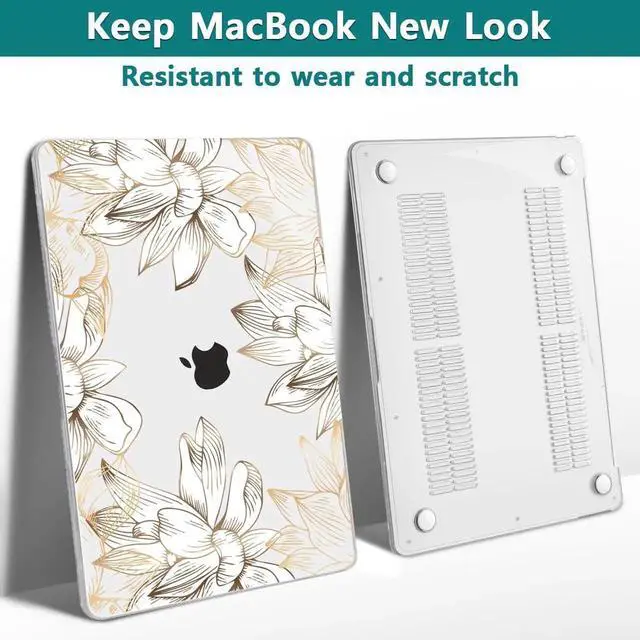 Alt view image 4 of 5 - Teryeefi for MacBook Air 13 inch Case M1 2021 2020 2019 2018 Release (A2337 A2179 A1932 Retina Display with Touch ID), Plastic Hard Shell Case & Keyboard Cover & Screen Protector, W-Gold Flower Line