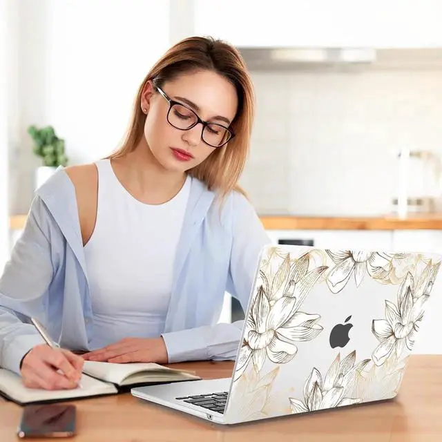 Alt view image 2 of 5 - Teryeefi for MacBook Air 13 inch Case M1 2021 2020 2019 2018 Release (A2337 A2179 A1932 Retina Display with Touch ID), Plastic Hard Shell Case & Keyboard Cover & Screen Protector, W-Gold Flower Line