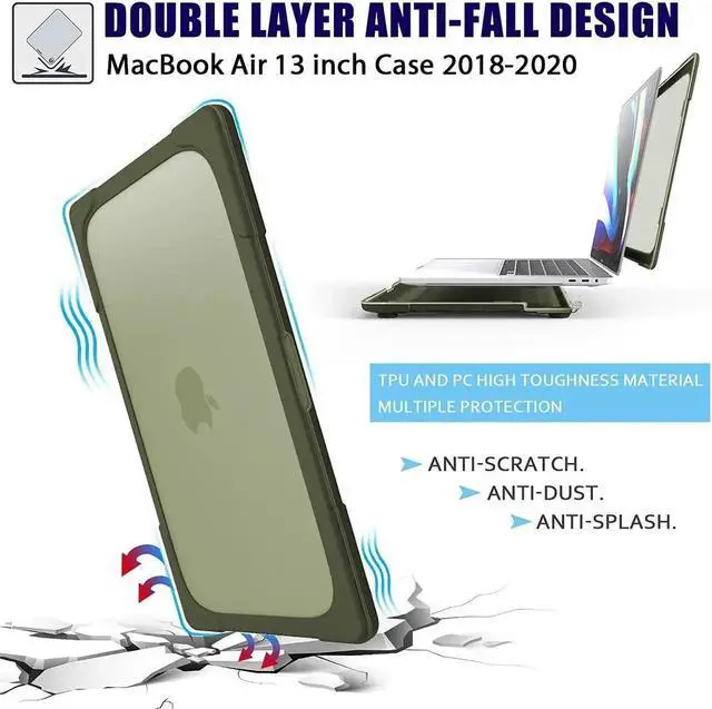 Alt view image 4 of 5 - Mektron for MacBook Air 13 Case A1466 A1369, [Heavy Duty] [Dual Layer] Hard Case Cover with TPU PC Bumper for MacBook Air 13.3-inch (2010-2017) w/Keyboard Cover Screen Protector, Avocado Green