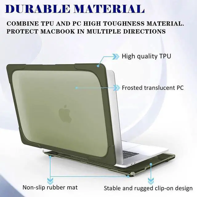 Alt view image 3 of 5 - Mektron for MacBook Air 13 Case A1466 A1369, [Heavy Duty] [Dual Layer] Hard Case Cover with TPU PC Bumper for MacBook Air 13.3-inch (2010-2017) w/Keyboard Cover Screen Protector, Avocado Green