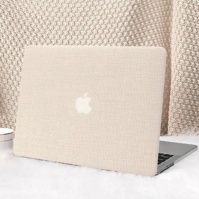 Main image of Seorsok Compatible with MacBook Pro 16 inch Case 2024-2021 M4 M3 M2 M1 A3403 A3186 A2991 A2780 A2485 Touch ID,Elegant Leather Plastic Hard Shell Case with Transparent Keyboard Cover,Beige Woven