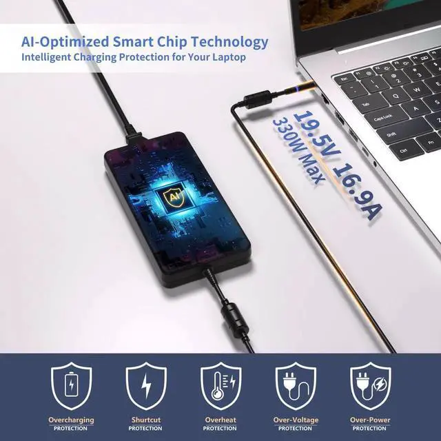 Alt view image 3 of 5 - 19.5V 16.9A 330W Laptop Charger Compatible with Dell Alienware M17 M18X X17 X51 m16 m18 x16 R1 P124F001 P51E001 P120F001, Area-51m G15 G16 5530 7630 AC Gaming Laptop Power Supply Adapter Cord