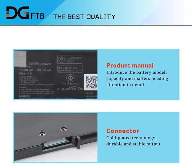 Alt view image 5 of 5 - C31N2205 Battery Replacement Compatible for ASUS Chromebook Vibe CX34 Flip CX3401FBA CM3401FFA CM3401-R3128BL CX9 CX9400CEA-DS566T ExpertBook B3 B3404CVF 0B200-04010000 0B200-04310000 63Wh/5427mAh