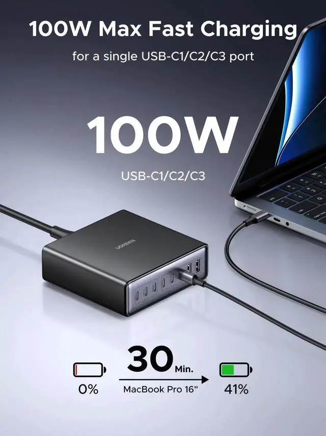 Alt view image 4 of 5 - UGREEN Nexode 200W GaN USB C Charging Station, 8-Port Desktop Charger with PD 100W for MacBook Pro 16"/Air, Dell XPS, iPad Pro, iPhone 17/16/15, Galaxy S25/S24, Pixel 10/9