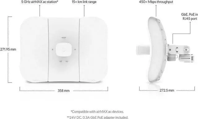 Alt view image 3 of 3 - Ubiquiti LBE-5AC-GEN2-US LiteBeam Wireless Bridge 100Mb LAN,GigE, AirMax AC, White