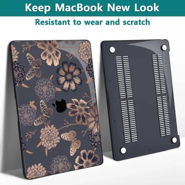 Main image of Teryeefi for MacBook Air 13 inch Case 2021 2020 2019 2018 Release (Model A2337 A2179 A1932 Retina Display with Touch ID), Plastic Hard Shell Case & Keyboard Cover for MacBook Air 13 M1, Gold Flowers