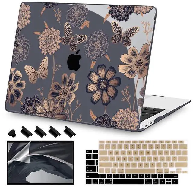 Alt view image 2 of 5 - Teryeefi for MacBook Air 13 inch Case 2021 2020 2019 2018 Release (Model A2337 A2179 A1932 Retina Display with Touch ID), Plastic Hard Shell Case & Keyboard Cover for MacBook Air 13 M1, Gold Flowers