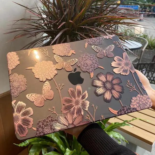 Alt view image 3 of 5 - Teryeefi for MacBook Air 13 inch Case 2021 2020 2019 2018 Release (Model A2337 A2179 A1932 Retina Display with Touch ID), Plastic Hard Shell Case & Keyboard Cover for MacBook Air 13 M1, Gold Flowers