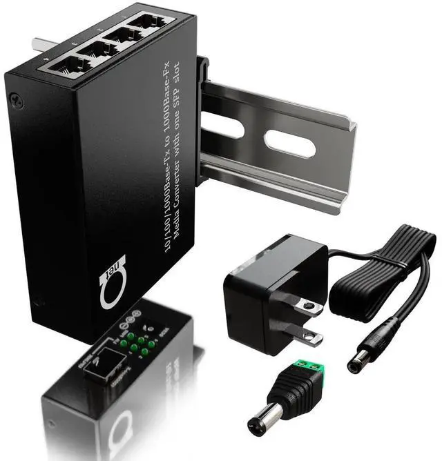 Main image of Open SFP Slot DIN Rail Gigabit Ethernet Switch, 4X 10/100/1000Base-TX + 1x 1000Base-FX,UL Power Supply, Direct DC/USB Power Options, Wide Temp, Industrial Mount, 26mm Slim