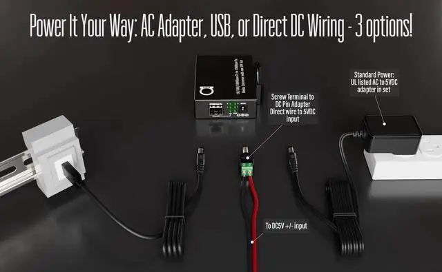 Alt view image 5 of 5 - Open SFP Slot DIN Rail Gigabit Ethernet Switch, 4X 10/100/1000Base-TX + 1x 1000Base-FX,UL Power Supply, Direct DC/USB Power Options, Wide Temp, Industrial Mount, 26mm Slim
