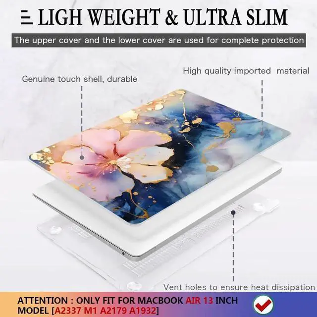 Alt view image 2 of 5 - CISSOOK Compatible with MacBook Air 13 inch Case M1 A2337 A2179 A1932 2021 2020-2018, Plastic Hard Shell Case & Keyboard Cover & Screen Film for MacBook Air 13-inch with Touch ID, Marble FlowerOnly Co
