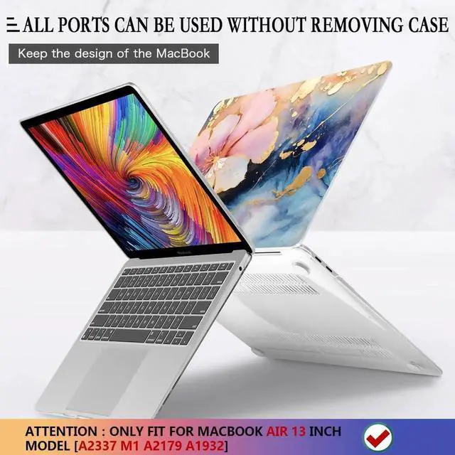 Alt view image 3 of 5 - CISSOOK Compatible with MacBook Air 13 inch Case M1 A2337 A2179 A1932 2021 2020-2018, Plastic Hard Shell Case & Keyboard Cover & Screen Film for MacBook Air 13-inch with Touch ID, Marble FlowerOnly Co