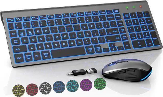 Main image of SABLUTE Wireless Keyboard and Mouse Combo Backlit - Compact Quiet Keyboard with RGB Mouse, Rechargeable, Slim, Sleep Mode, Portable Cordless Keyboard Mouse Set for Mac, Windows, Laptop (Space Gray)