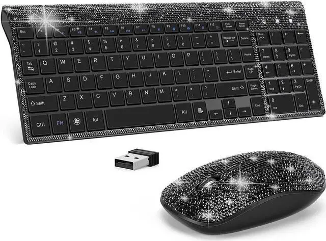 Main image of Dazzling Luxury Keyboard and Mouse Wireless, Sparkly Bling Rhinestone Wireless Mouse and Keyboard Gift Set (Black)
