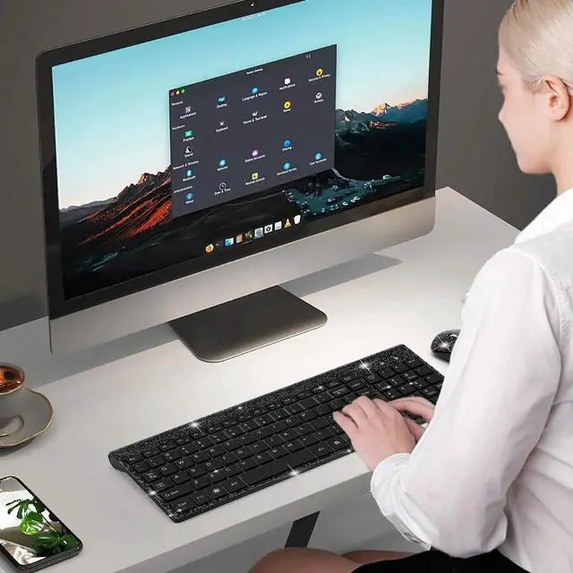 Alt view image 4 of 5 - Dazzling Luxury Keyboard and Mouse Wireless, Sparkly Bling Rhinestone Wireless Mouse and Keyboard Gift Set (Black)