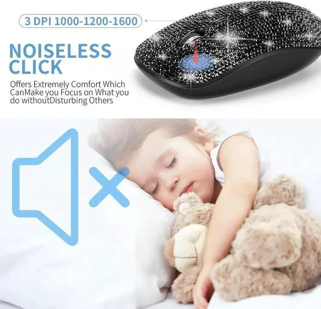 Alt view image 3 of 5 - Dazzling Luxury Keyboard and Mouse Wireless, Sparkly Bling Rhinestone Wireless Mouse and Keyboard Gift Set (Black)