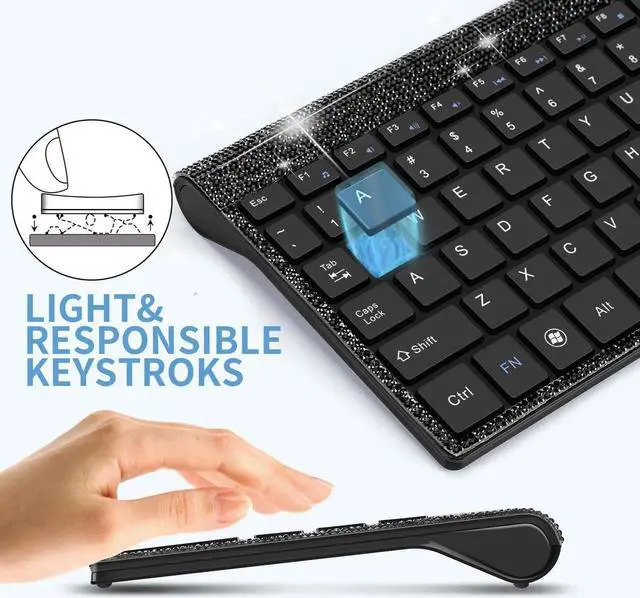 Alt view image 5 of 5 - Dazzling Luxury Keyboard and Mouse Wireless, Sparkly Bling Rhinestone Wireless Mouse and Keyboard Gift Set (Black)