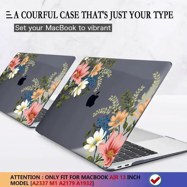 Alt view image 5 of 5 - CISSOOK for MacBook Air 13 inch Case 2021 2020 2019 2018 Release M1 A2337 A2179 A1932 Model, Floral Hard Shell Case with Keyboard Cover Screen Protector for MacBook Air 13 with Touch ID, Retro Flower